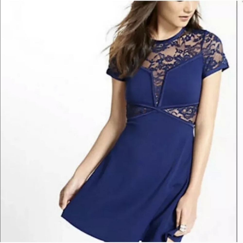 Express Navy Lace Cut Out Fit And Flair Mini Dress NWT Womens L